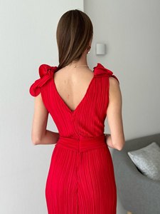 Vestido Longo Sem Manga Babado Decote Redondo Valentina