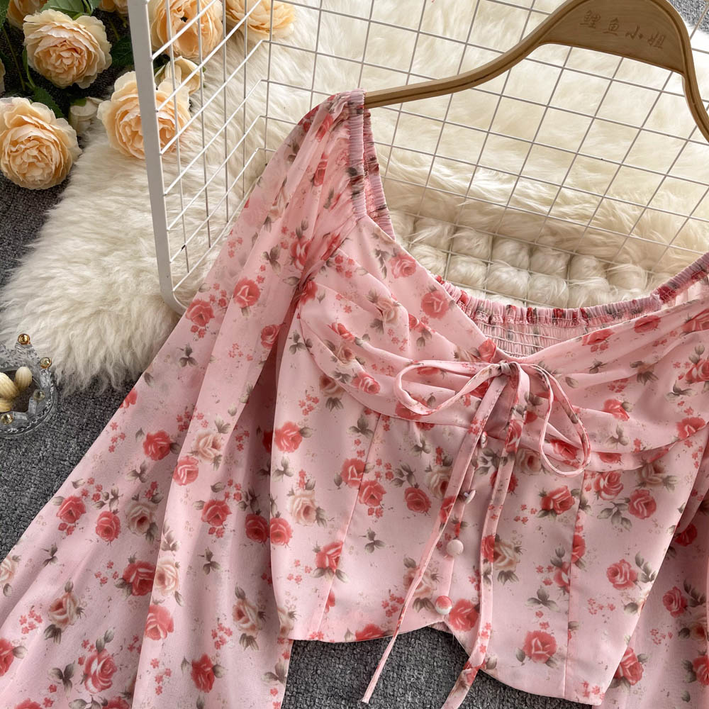 Cropped Manga Longa Floral Amarração Amélia