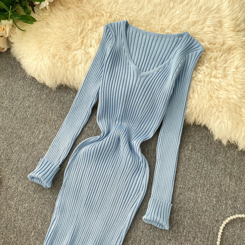 Vestido Longo Manga Longa Decote V Helena