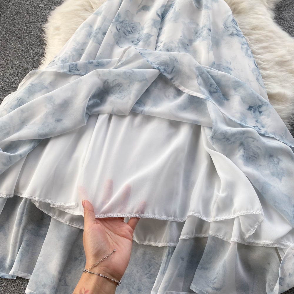 Vestido Longo Alça Fina Estampa Floral Fluido Thuane