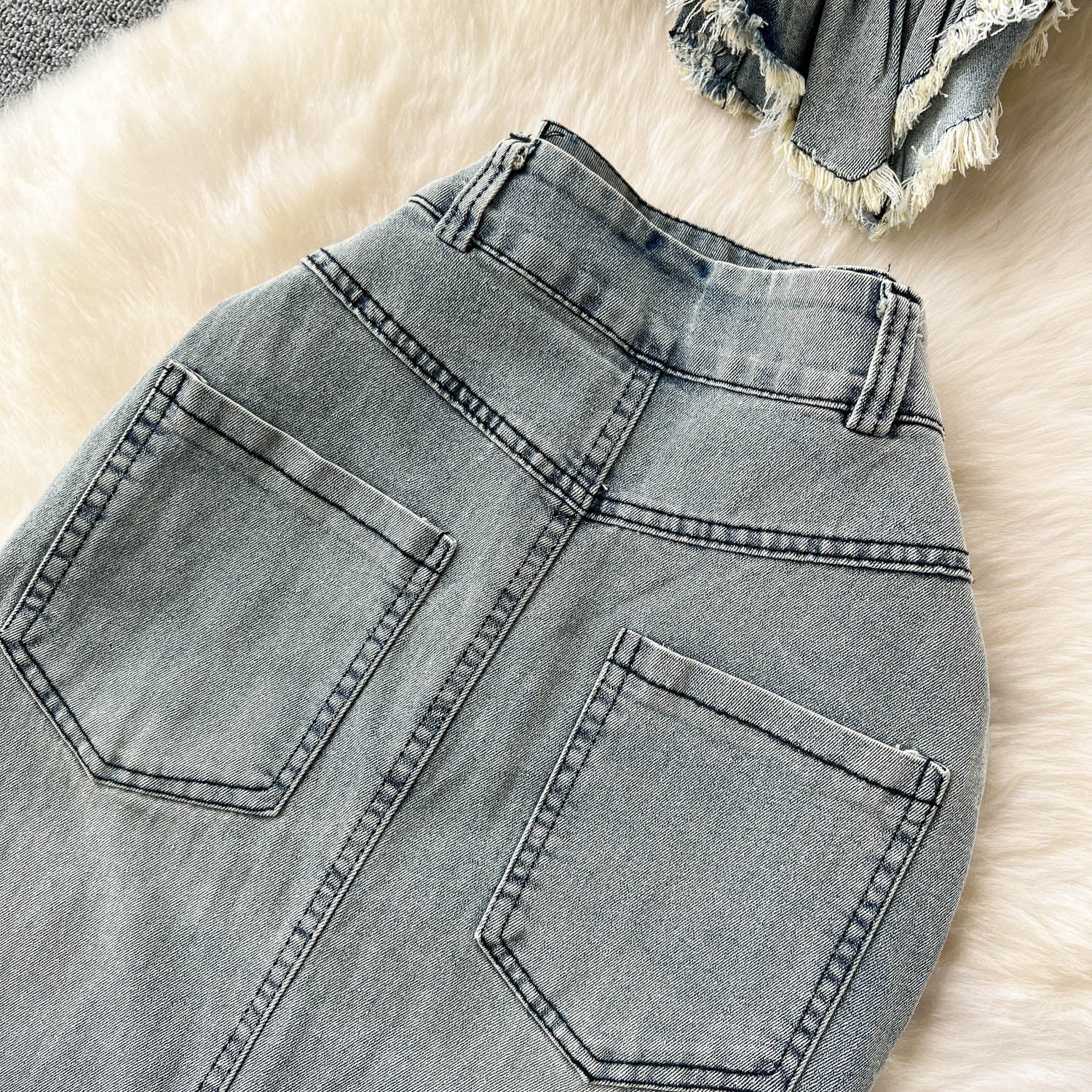 Conjunto Top Tomara Que Caia Saia Longa Fenda Frontal Jeans Íris