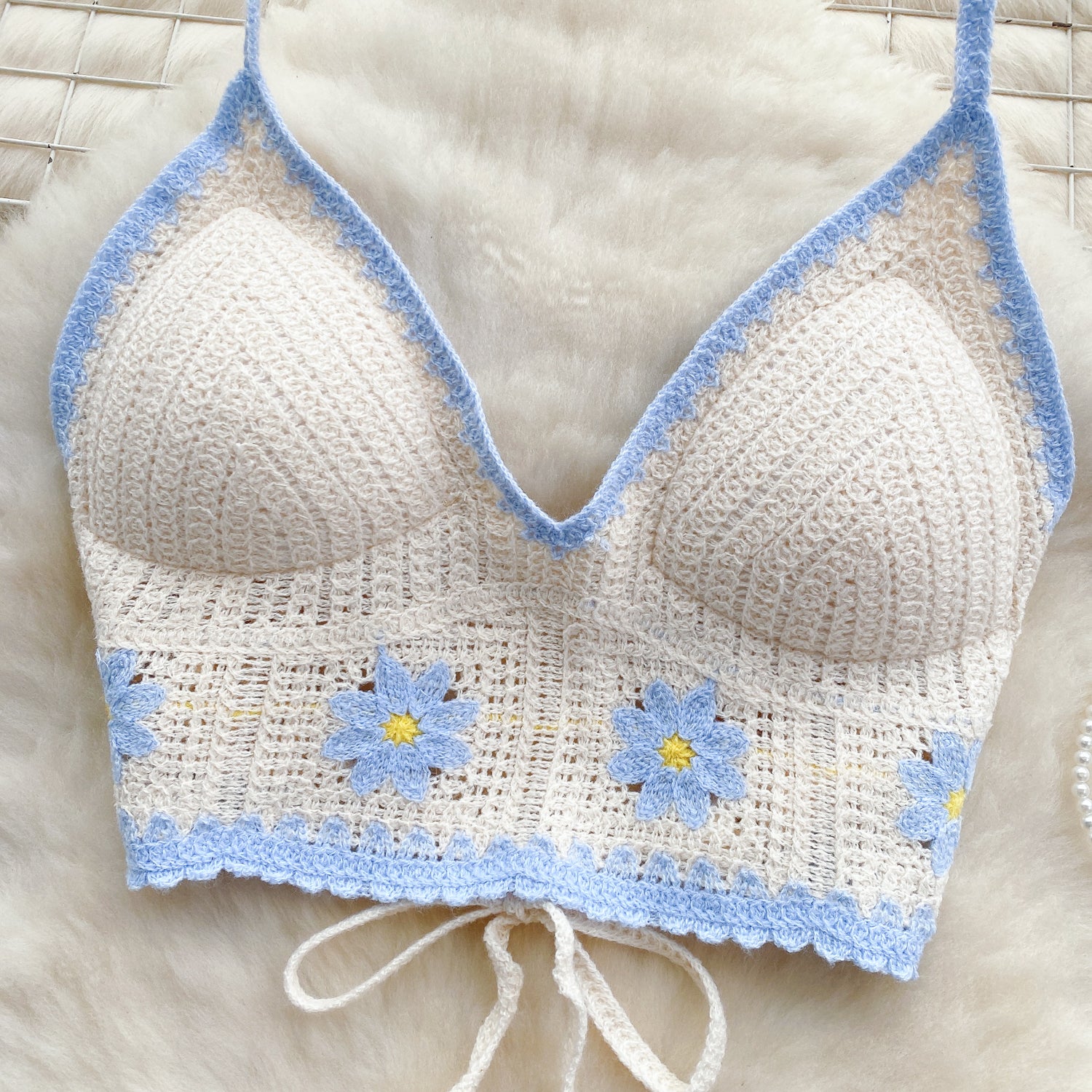 Top Tricô Floral Alça Fina Aurora