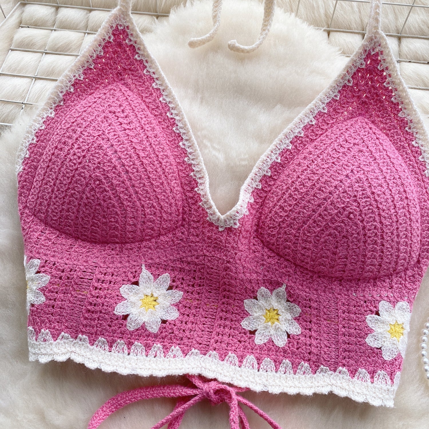 Top Tricô Floral Alça Fina Aurora