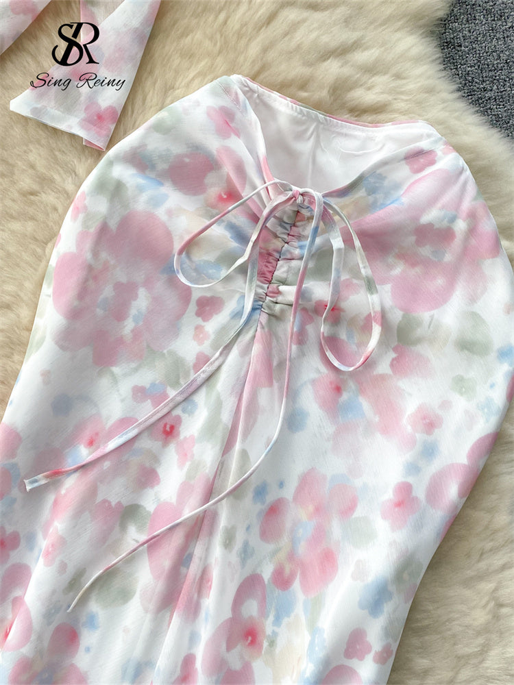 Conjunto Cropped Floral Amarração Saia Longa Athena