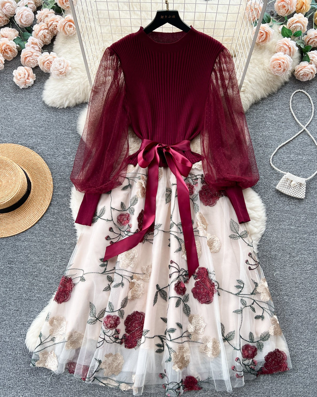 Vestido Longo Manga Longa Laço Cintura Serena