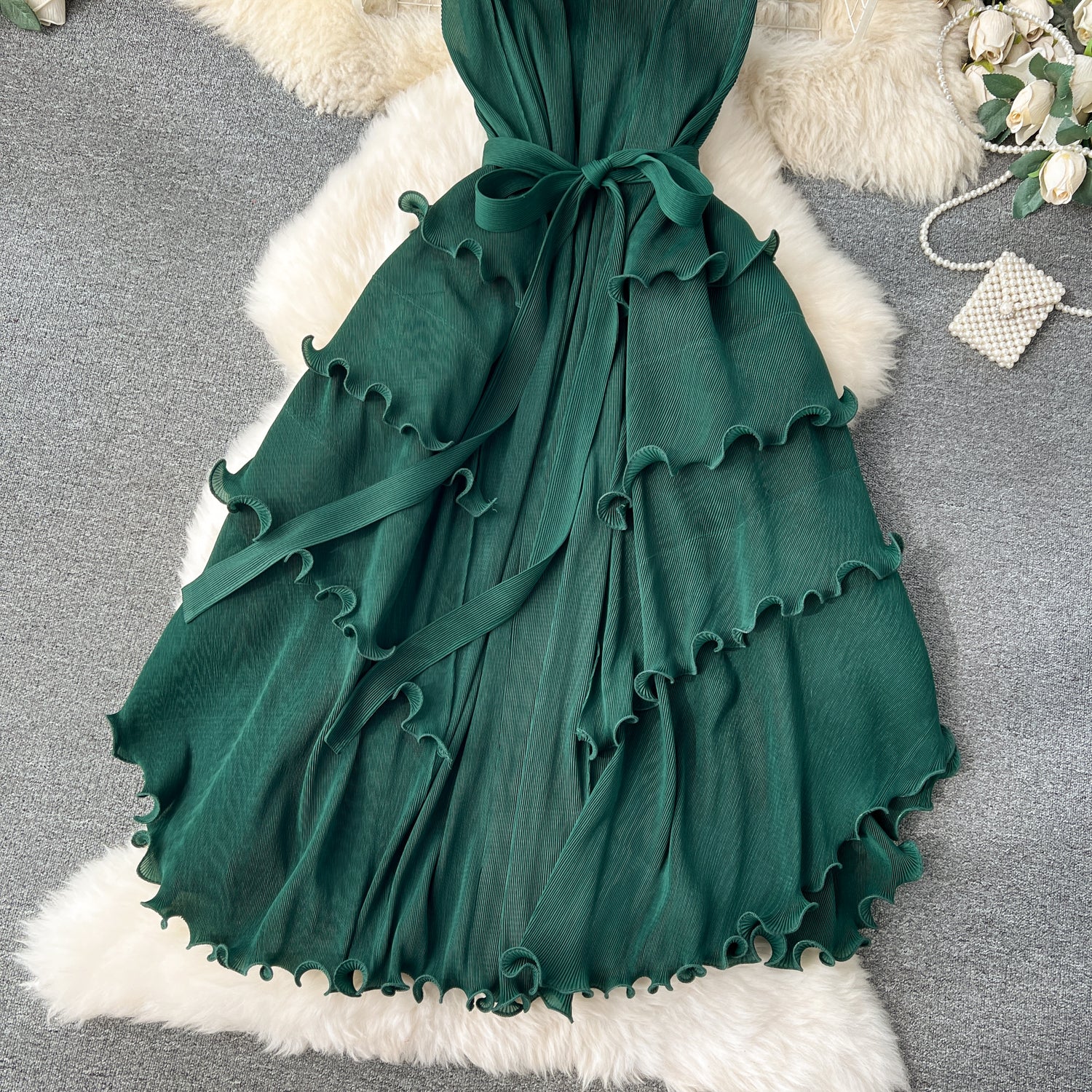 Vestido Longo Sem Manga Babado Solto Aurora