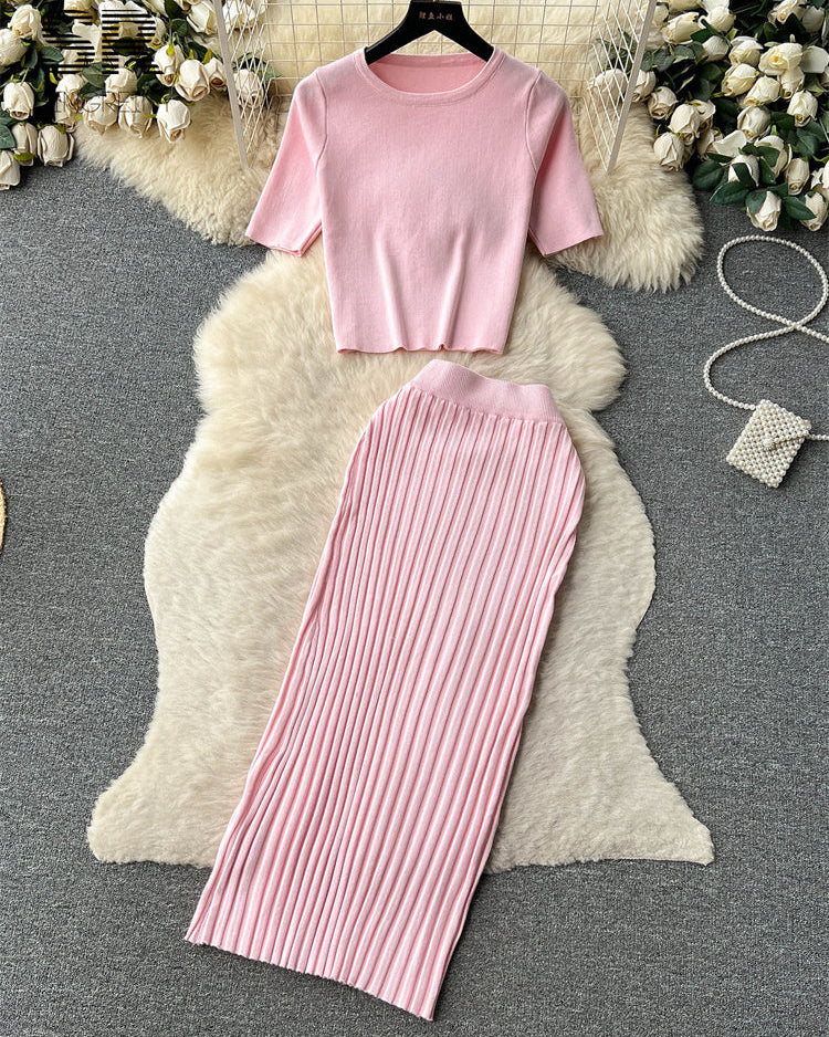 Conjunto Cropped Manga Curta Saia Midi Luna