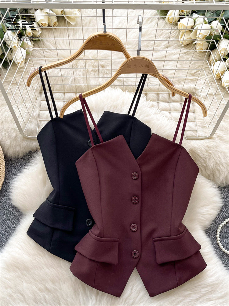 Cropped Estruturado Alça Fina Abotoamento Elisa