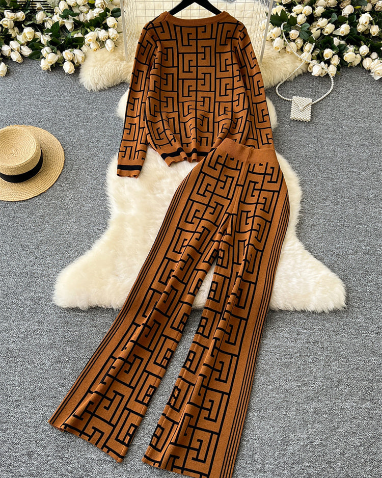 Conjunto Cardigã Geométrico Manga Longa Calça Helena