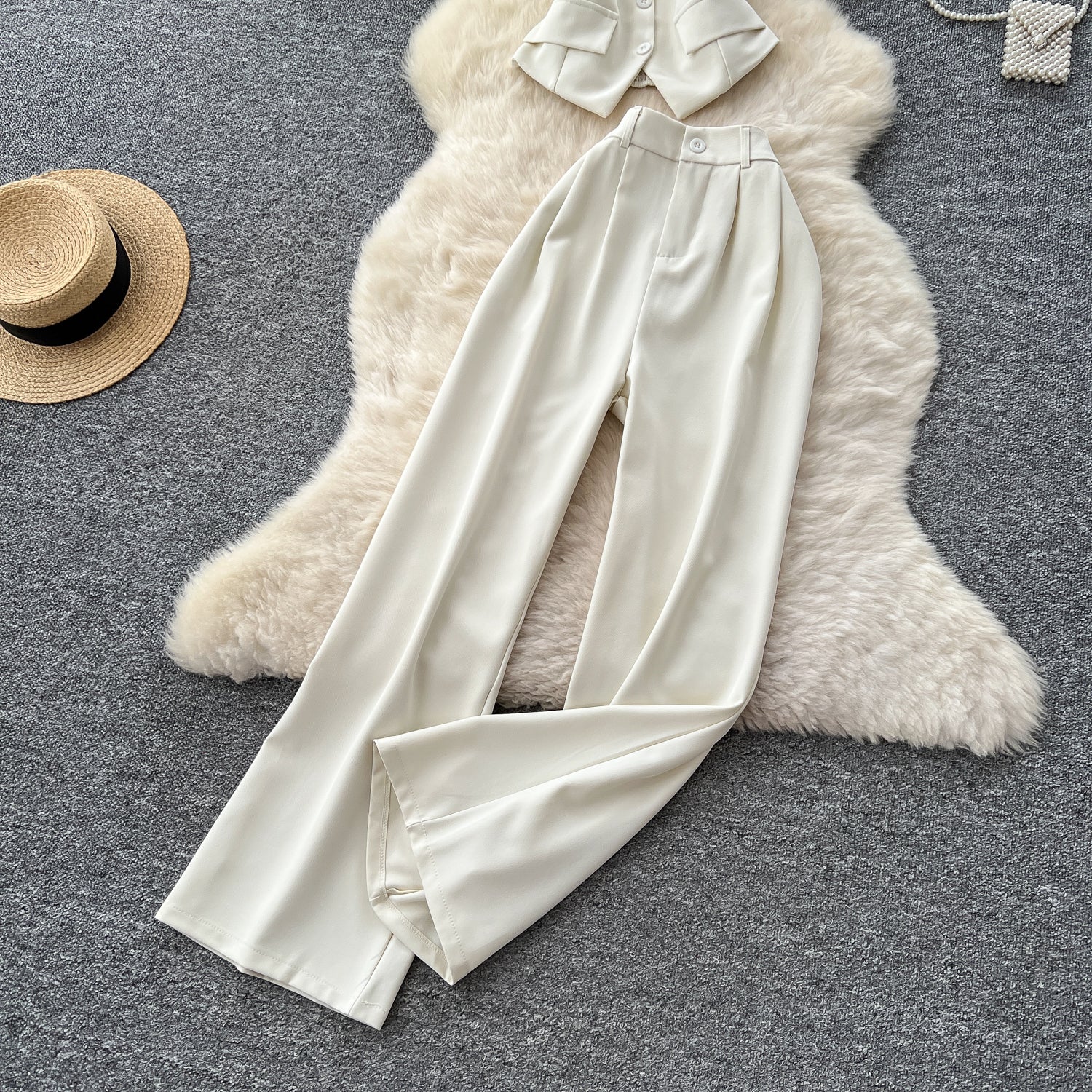 Conjunto Top Estruturado Alça Fina Calça Longa Bianca