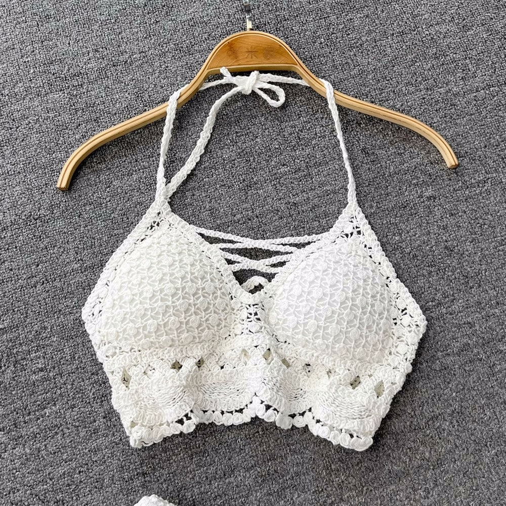 Conjunto Cropped Renda Crochê Short Ibiza