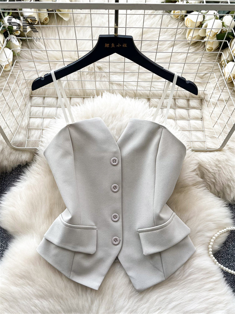 Cropped Estruturado Alça Fina Abotoamento Elisa