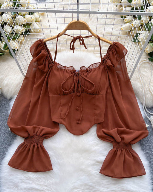 Cropped Manga Flare Decote Halter Valentina