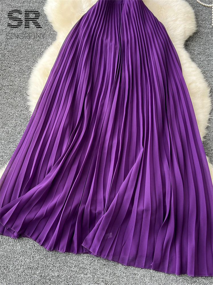 Vestido Longo Plissado Decote Halter Elisa