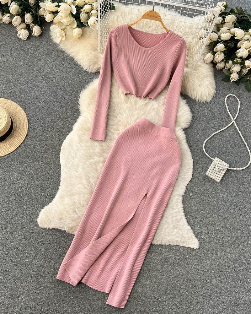 Conjunto Cropped Manga Longa Saia Longa Sofia