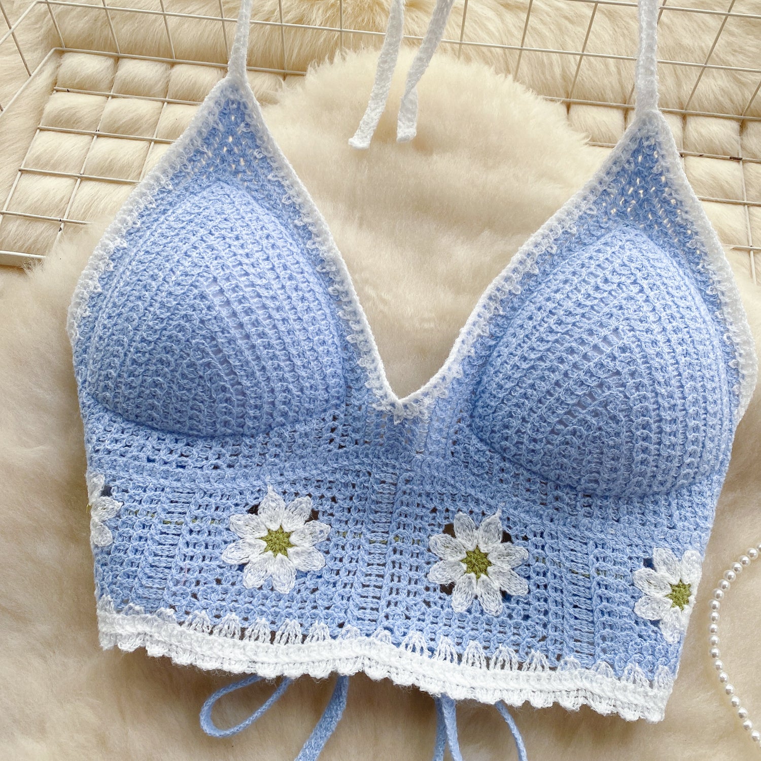 Top Tricô Floral Alça Fina Aurora