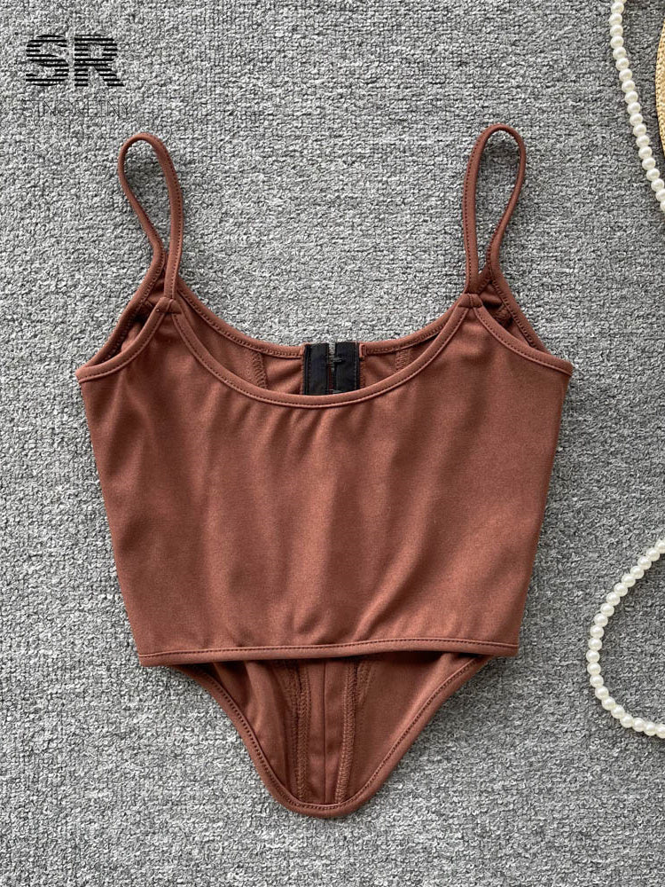 Cropped Costa Aberta Ziper Alça Fina Maya