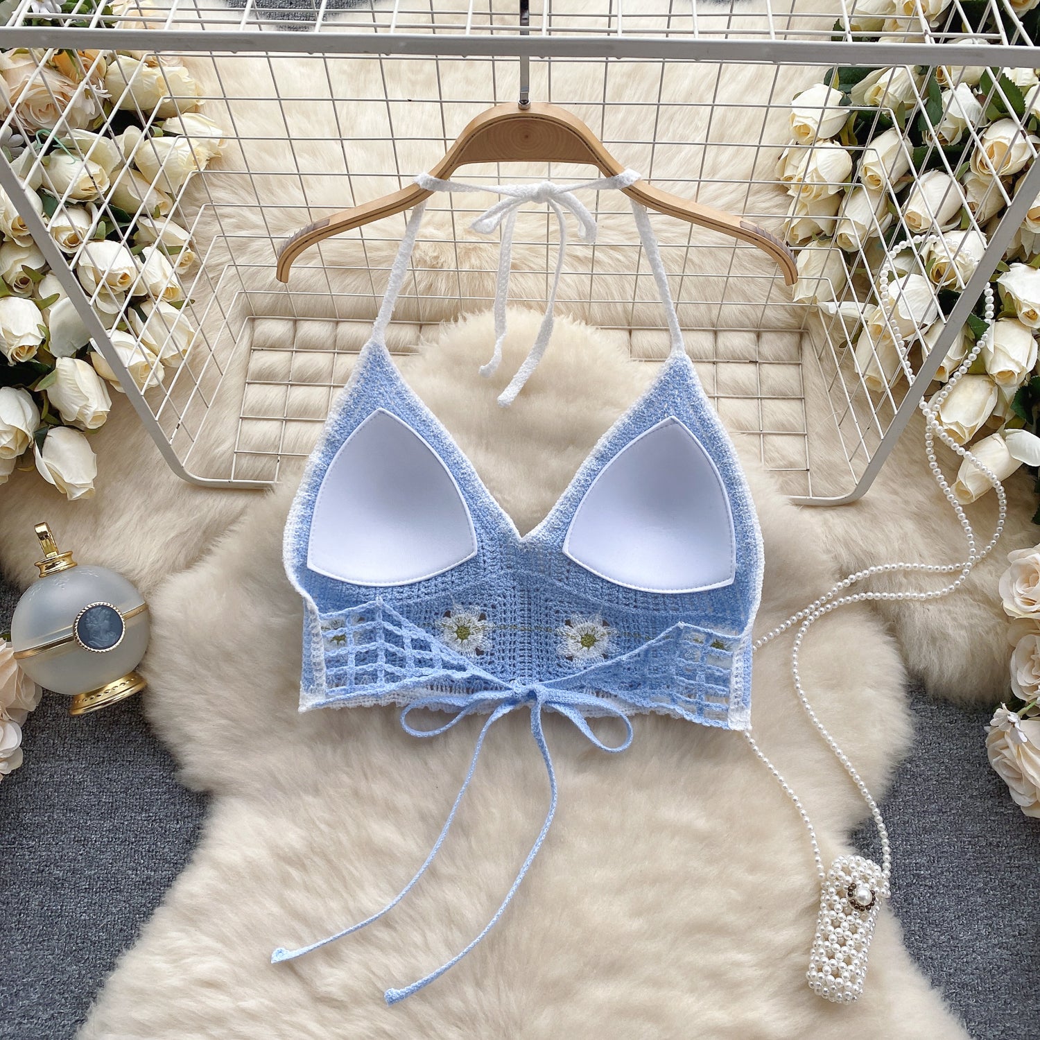 Top Tricô Floral Alça Fina Aurora