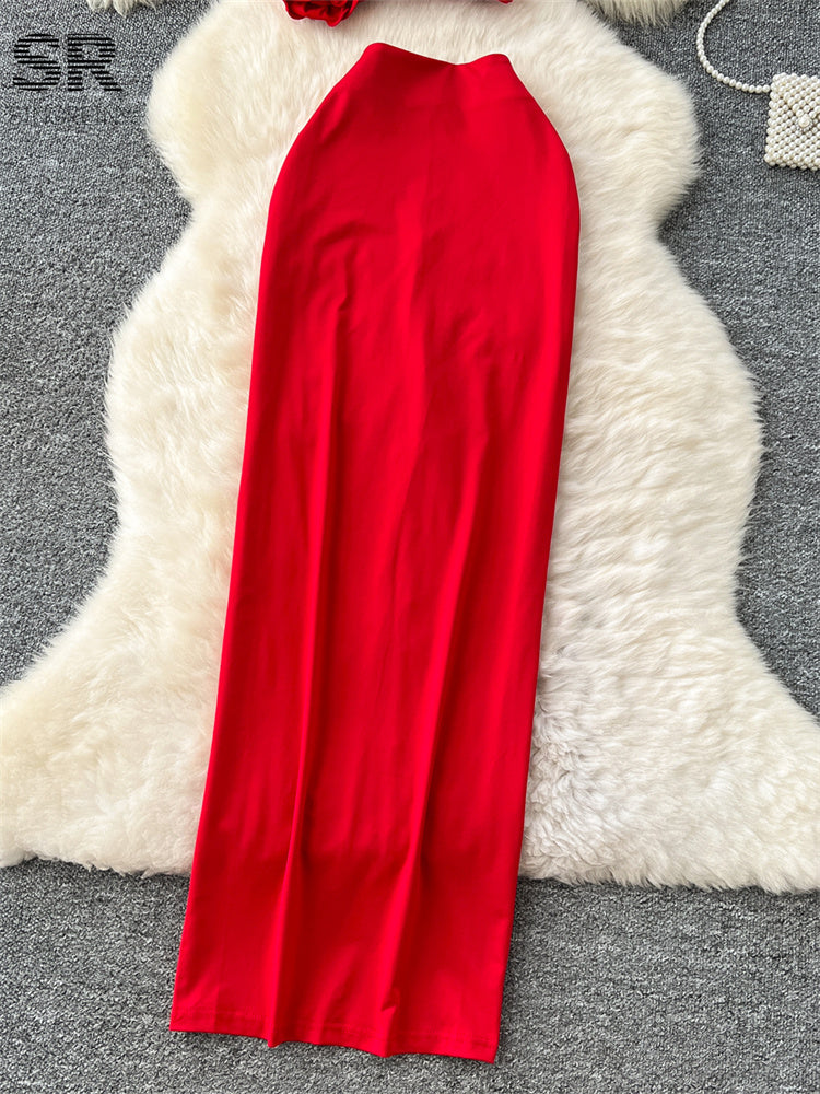 Conjunto Cropped Flor Alça Fina Calça Longa Bianca