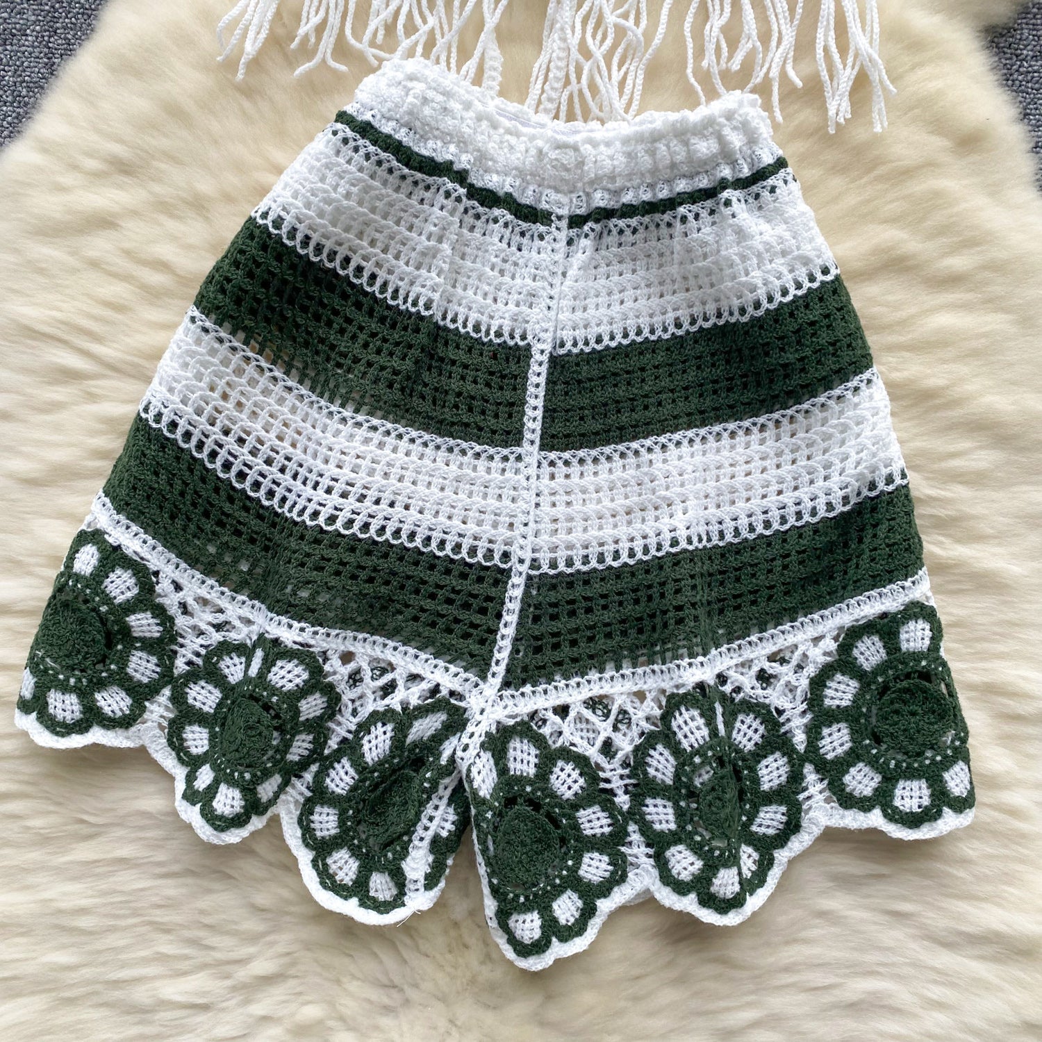 Conjunto Cropped com Franjas Short Tricot Bianca