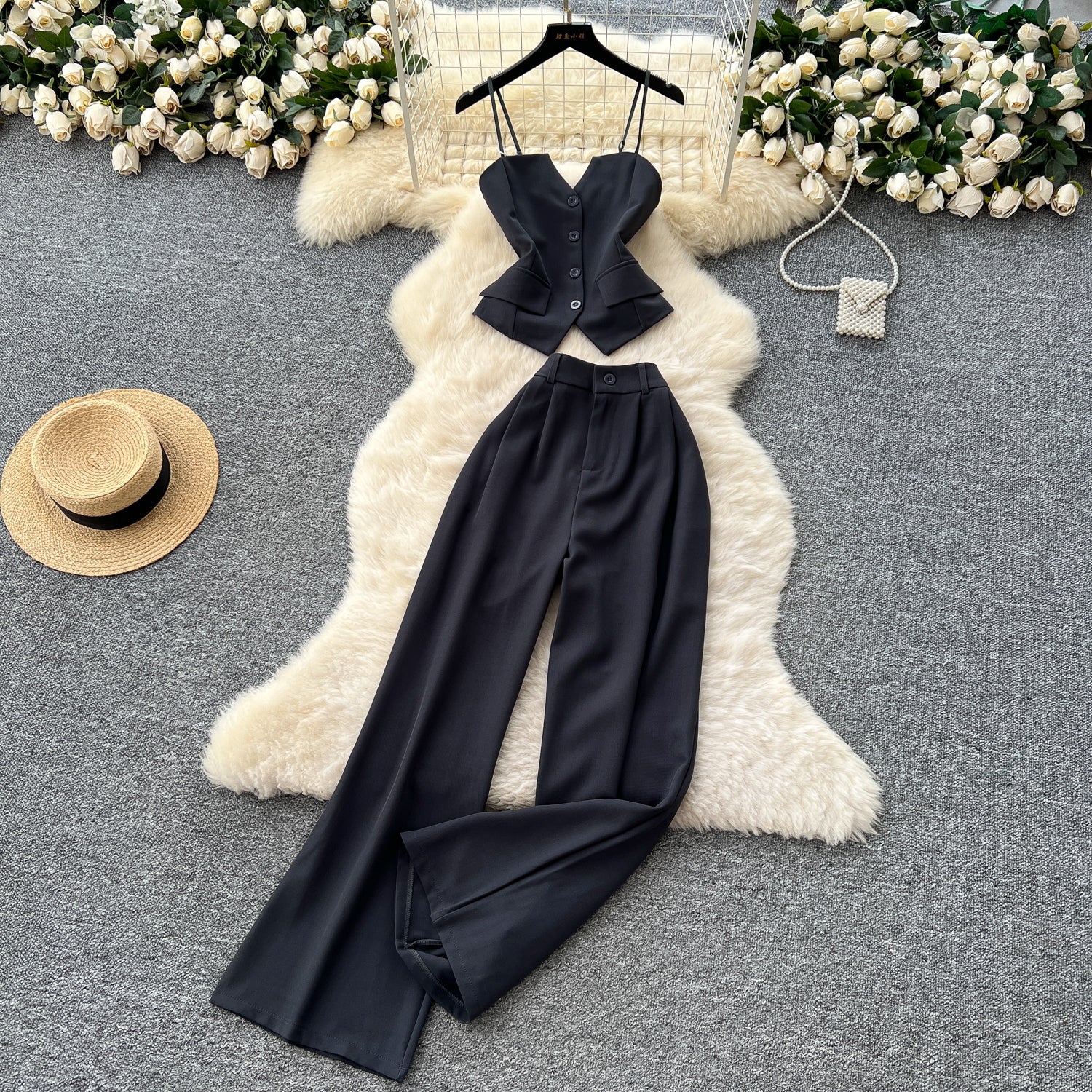 Conjunto Top Estruturado Alça Fina Calça Longa Bianca