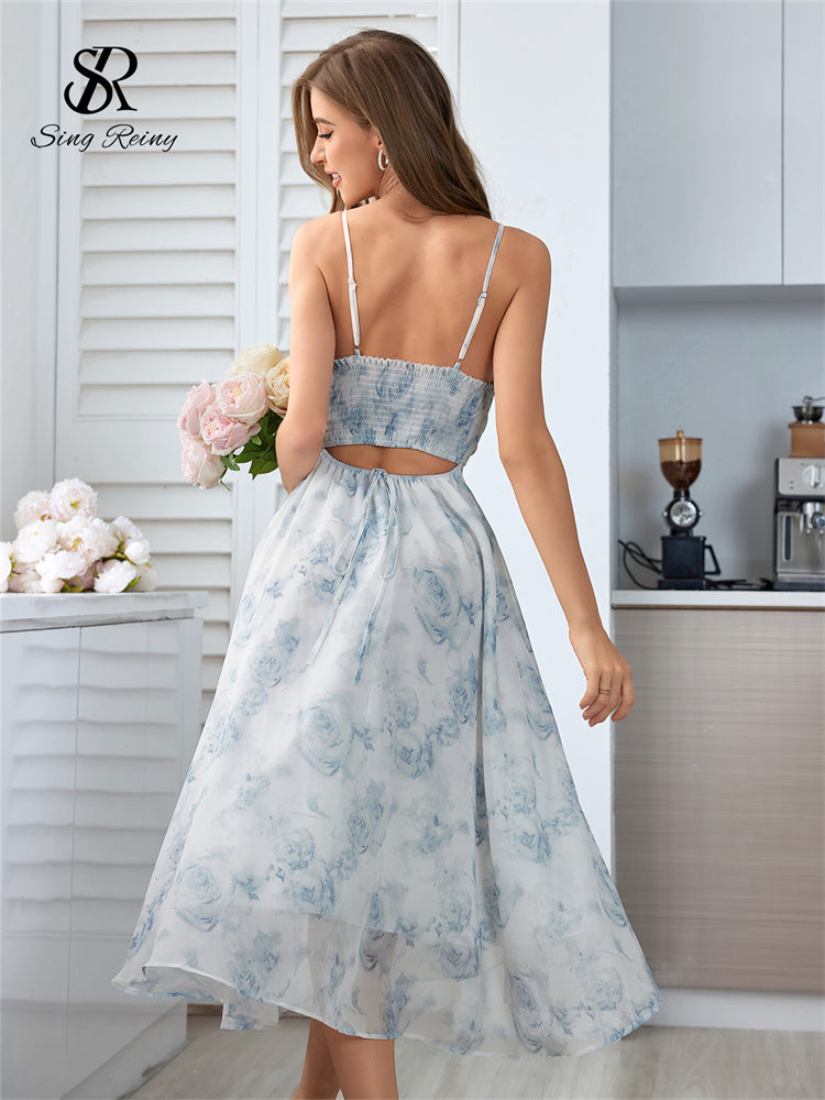 Vestido Longo Alça Fina Estampa Floral Fluido Thuane