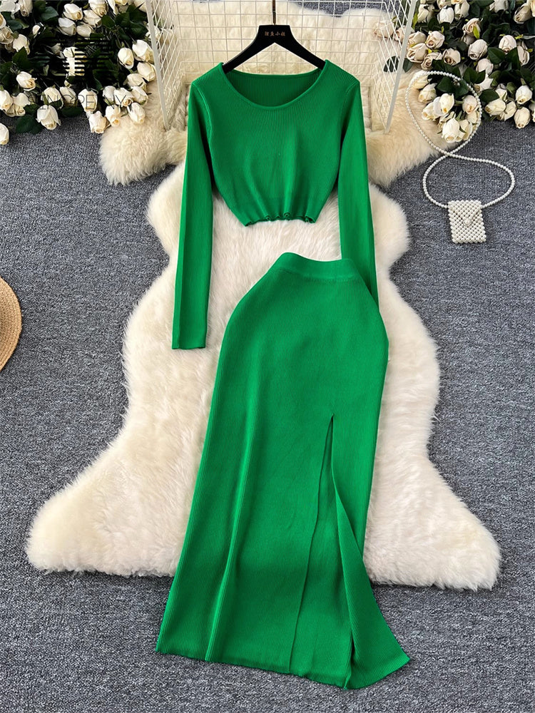 Conjunto Cropped Manga Longa Saia Longa Sofia