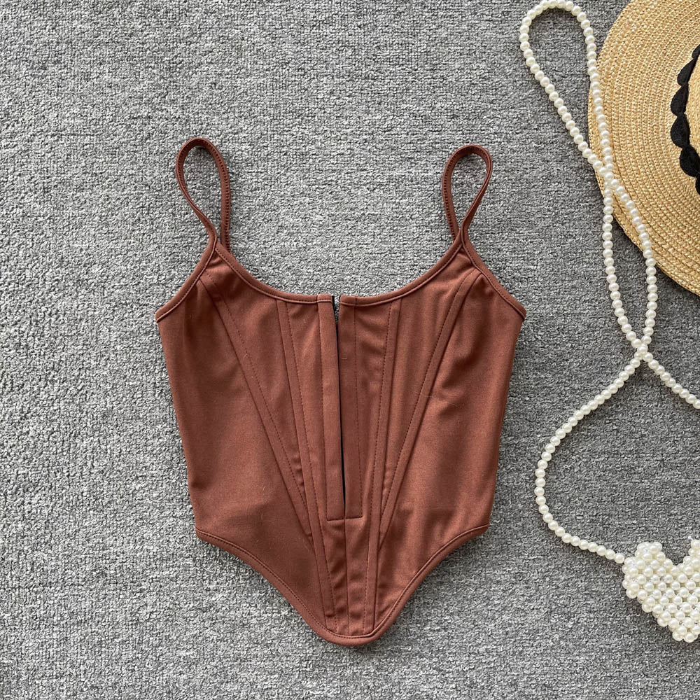 Cropped Costa Aberta Ziper Alça Fina Maya