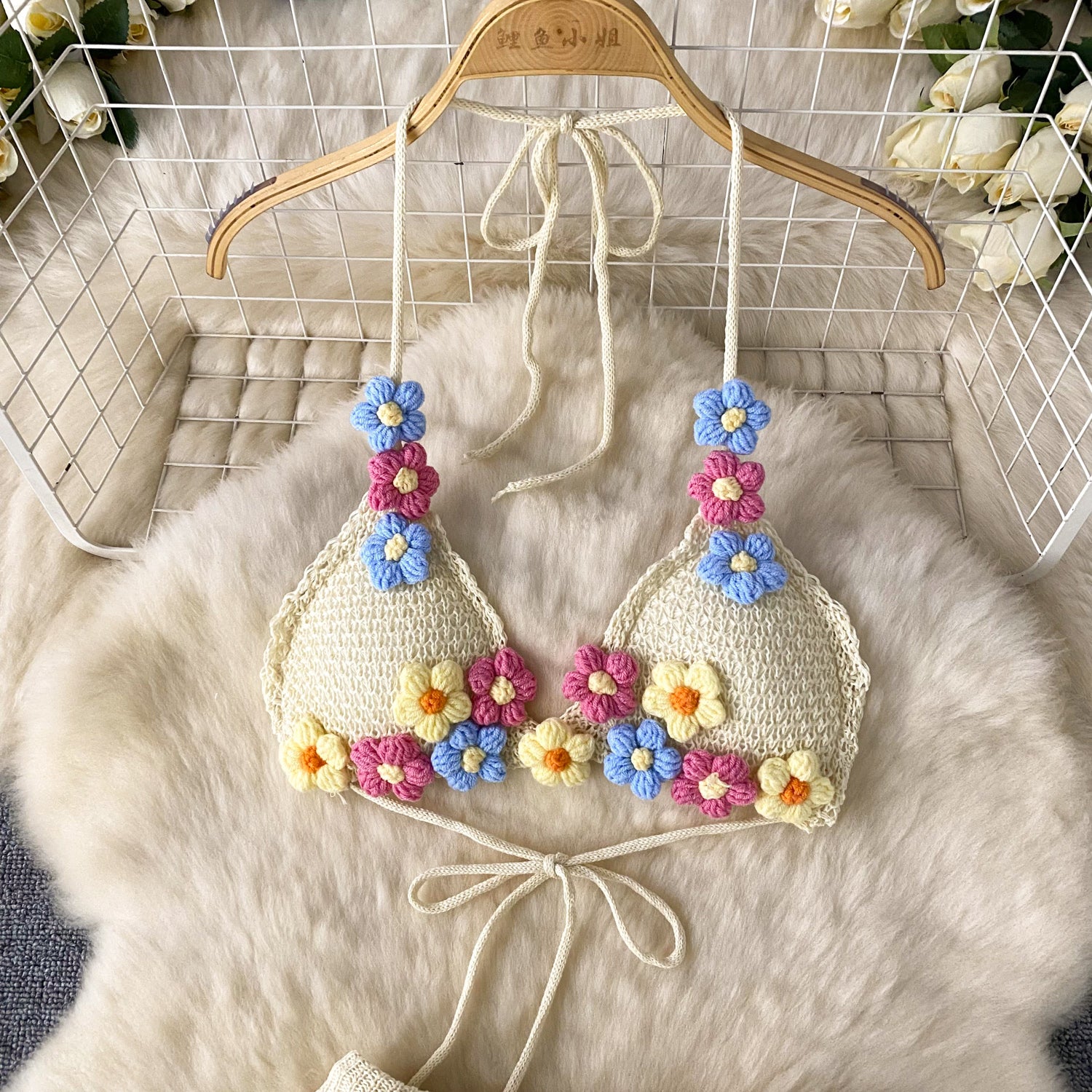 Conjunto Cropped Alça Fina Amarracao Short Tricot Kerolyn