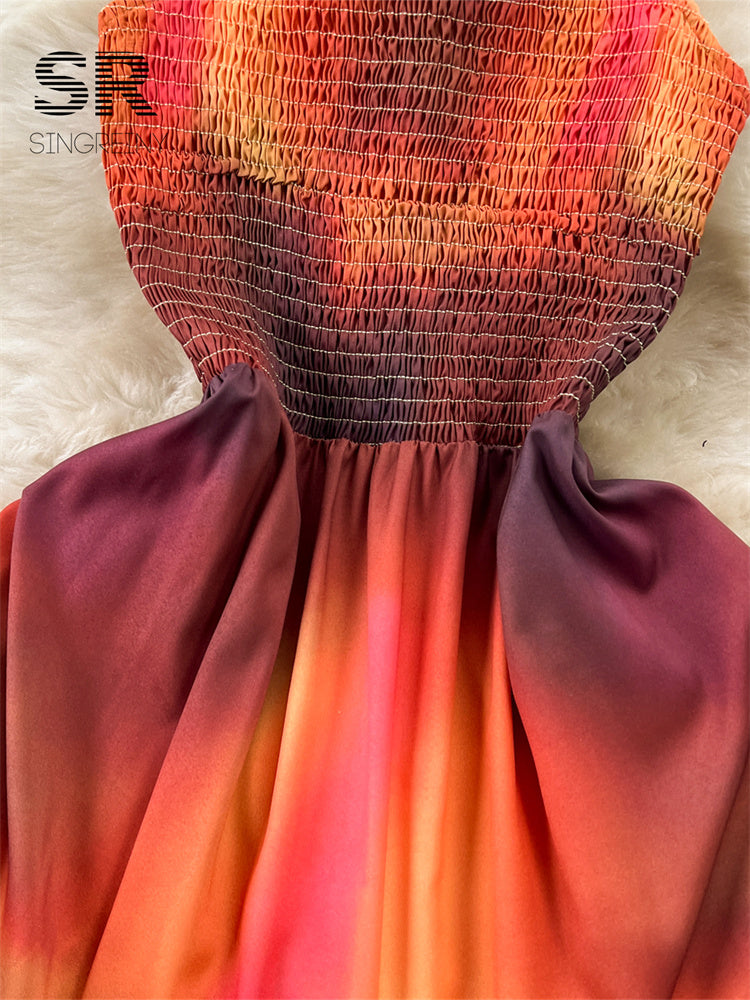 Vestido Longo Decote Halter Babado Costa Aberta Valentina