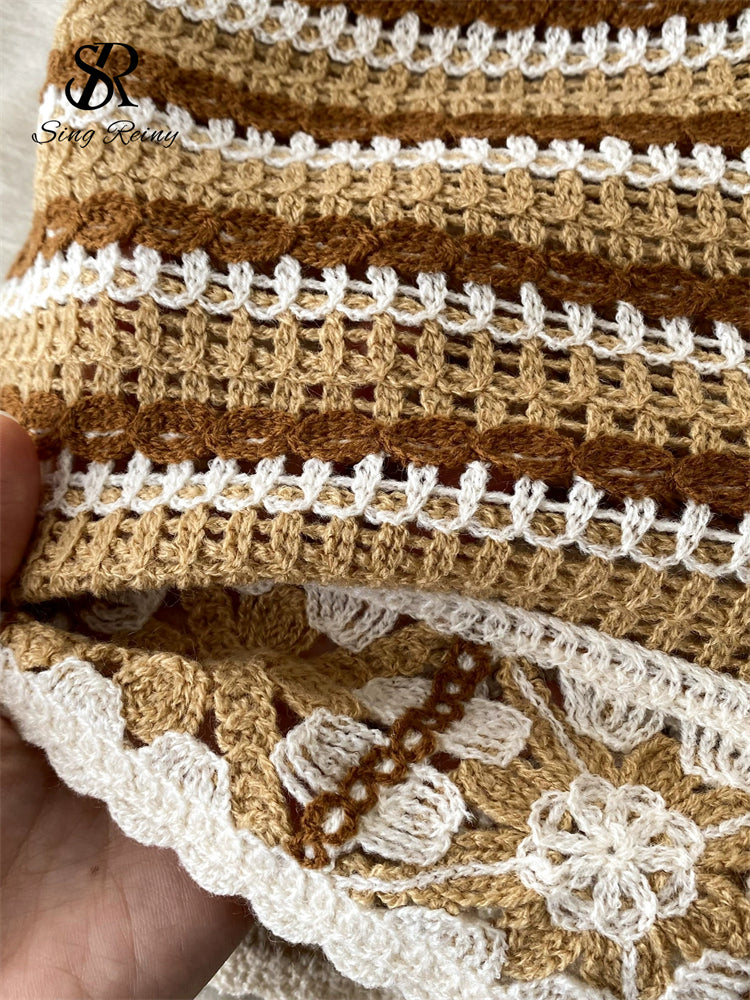 Conjunto Tricot Cropped Listrado Alça Fina Short Tuane