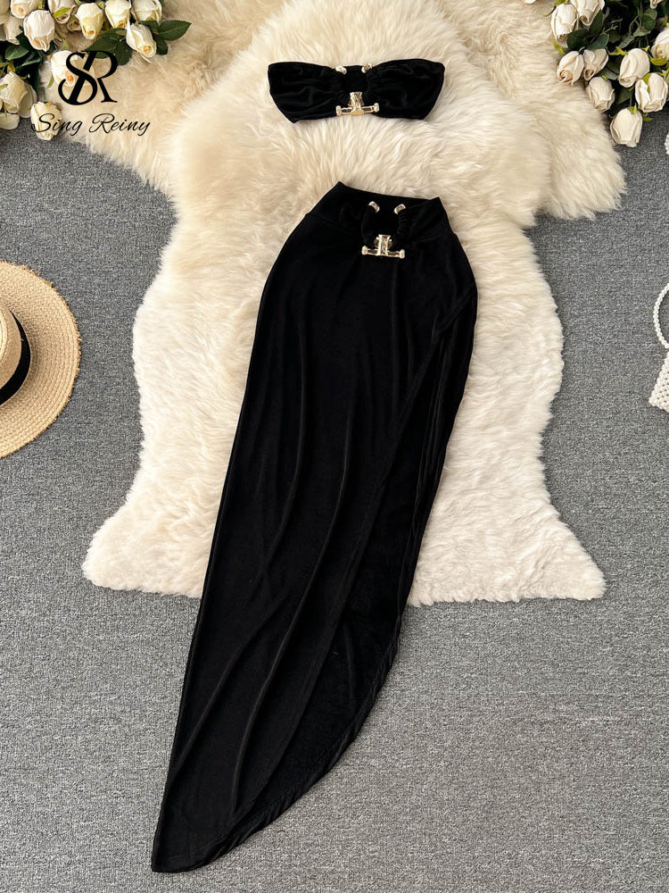 Conjunto Top Tomara Que Caia Saia Longa Serena