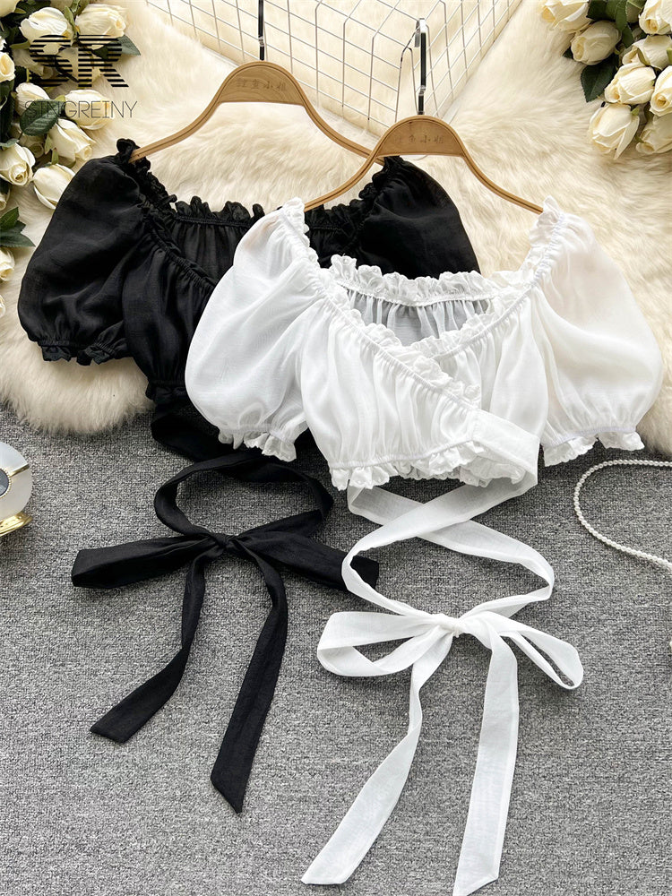 Cropped Babado Decote V Amélia