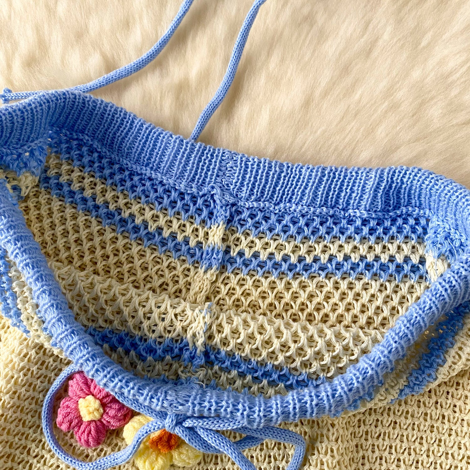 Conjunto Cropped Alça Fina Amarracao Short Tricot Kerolyn