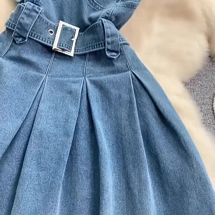 Vestido Curto Alça Babado Jeans Cinto Jasmim