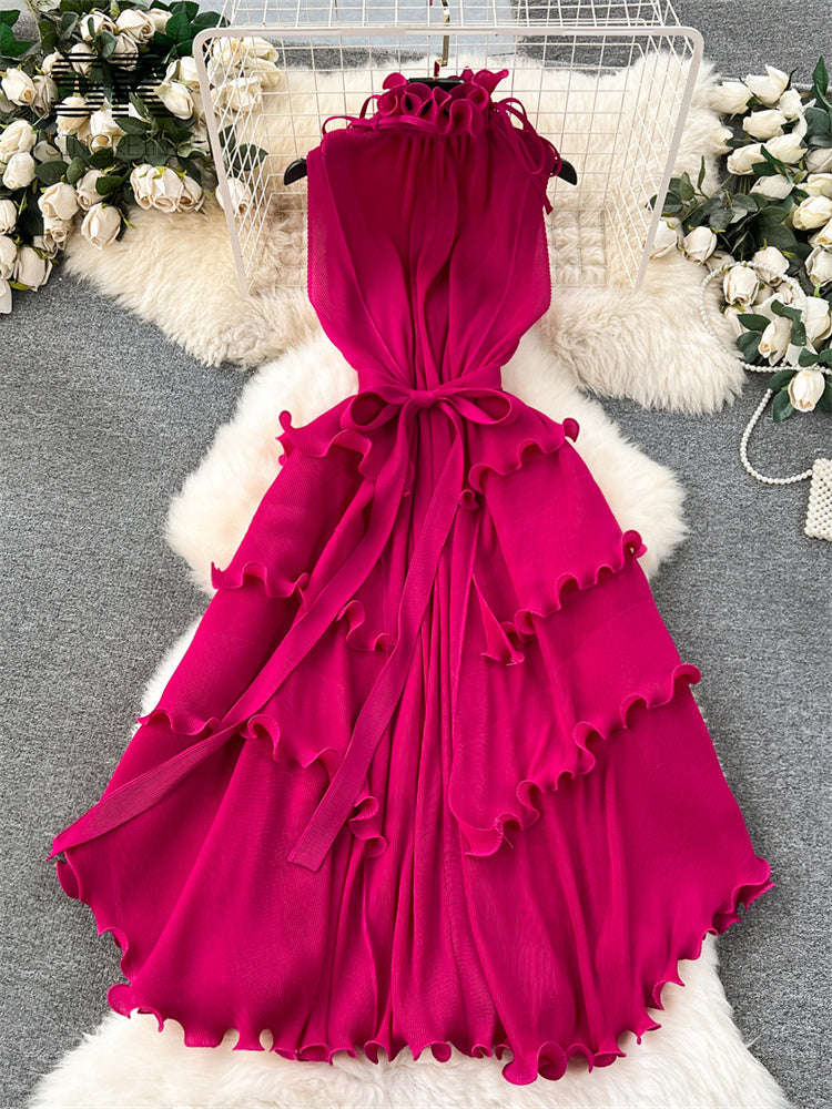 Vestido Longo Sem Manga Babado Solto Aurora