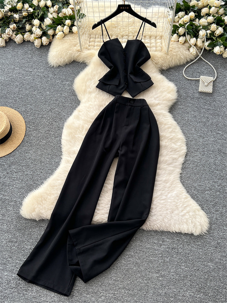 Conjunto Top Estruturado Alça Fina Calça Longa Bianca