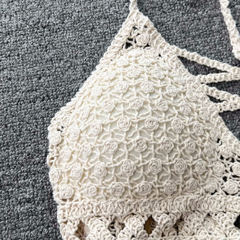 Conjunto Cropped Renda Crochê Short Ibiza