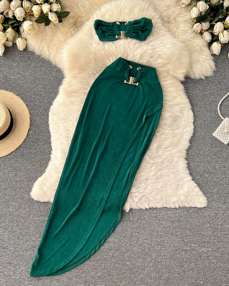 Conjunto Top Tomara Que Caia Saia Longa Serena