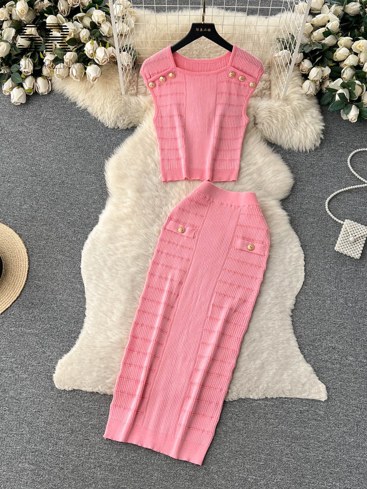 Conjunto Duas Peças Sem Manga Saia Midi Valentina