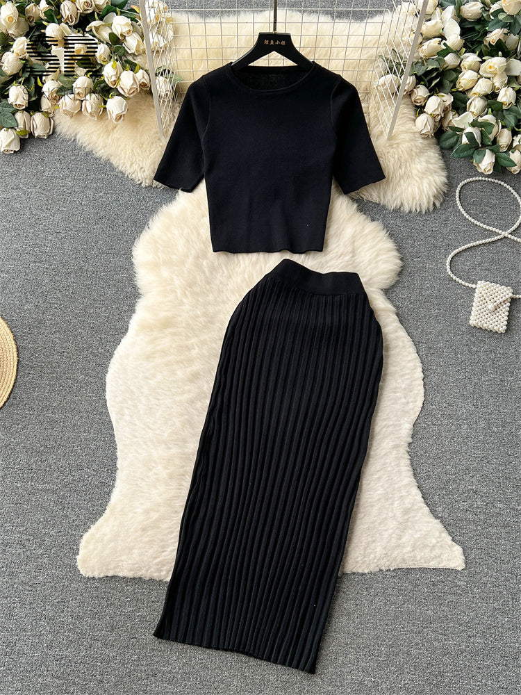 Conjunto Cropped Manga Curta Saia Midi Luna