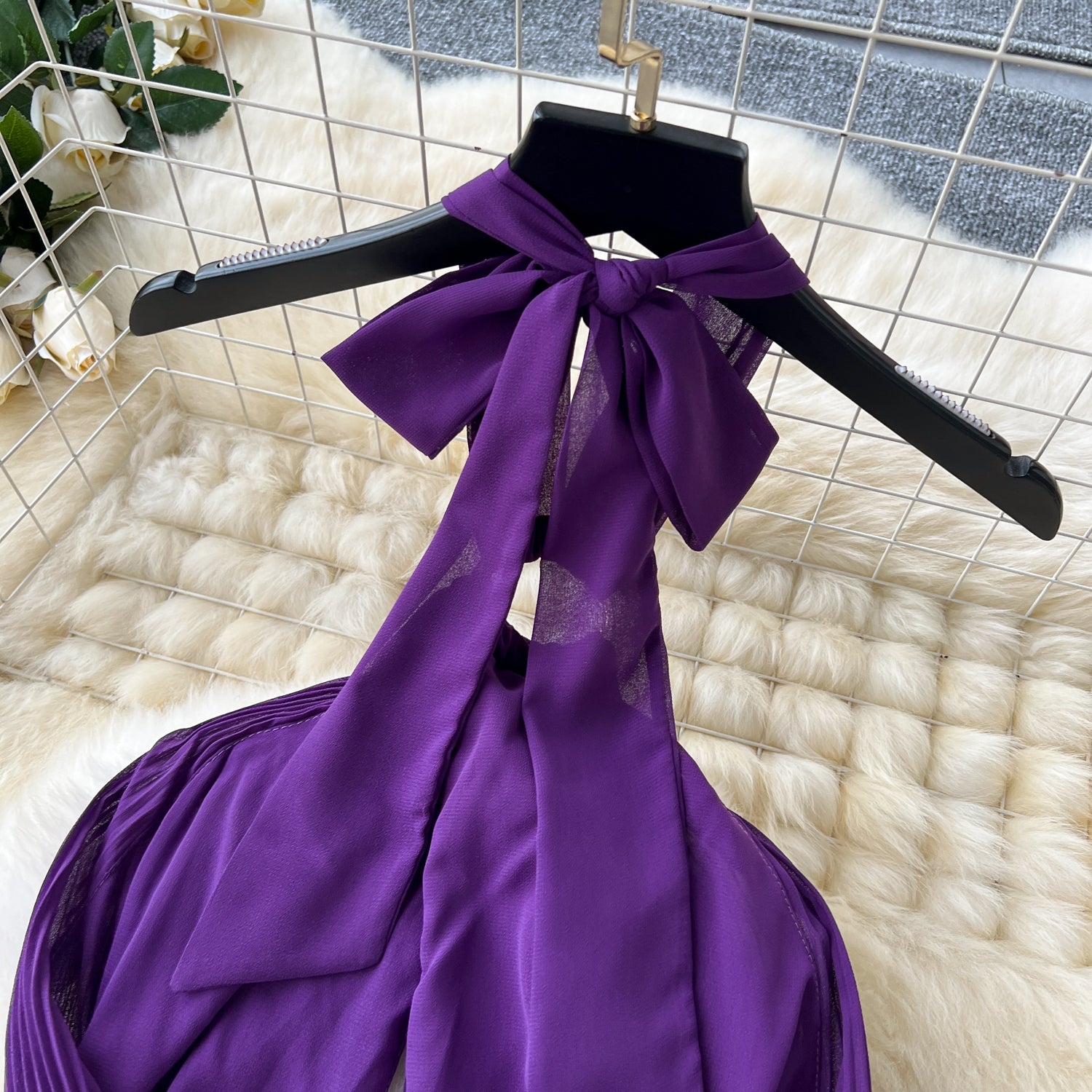 Vestido Longo Plissado Decote Halter Elisa