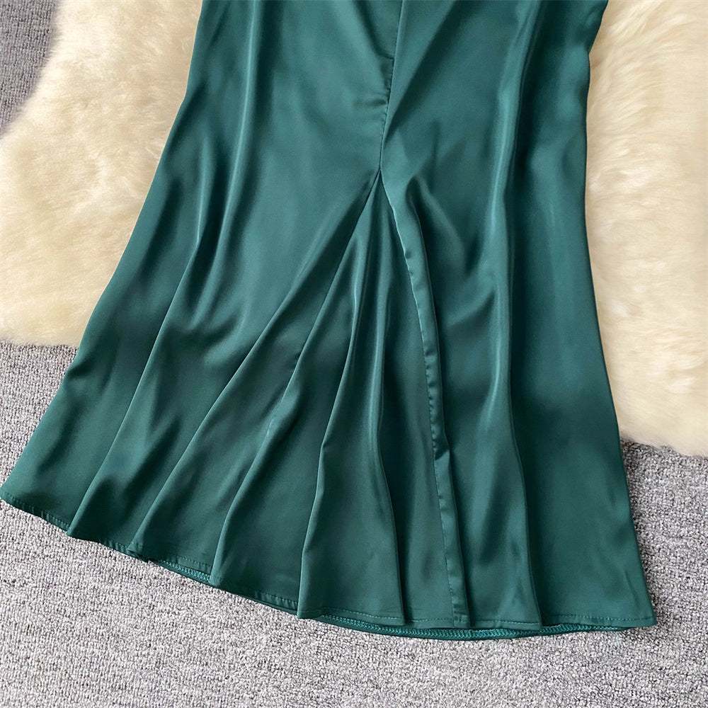 Vestido Longo Justo Alça Fina Costa Aberta Serena