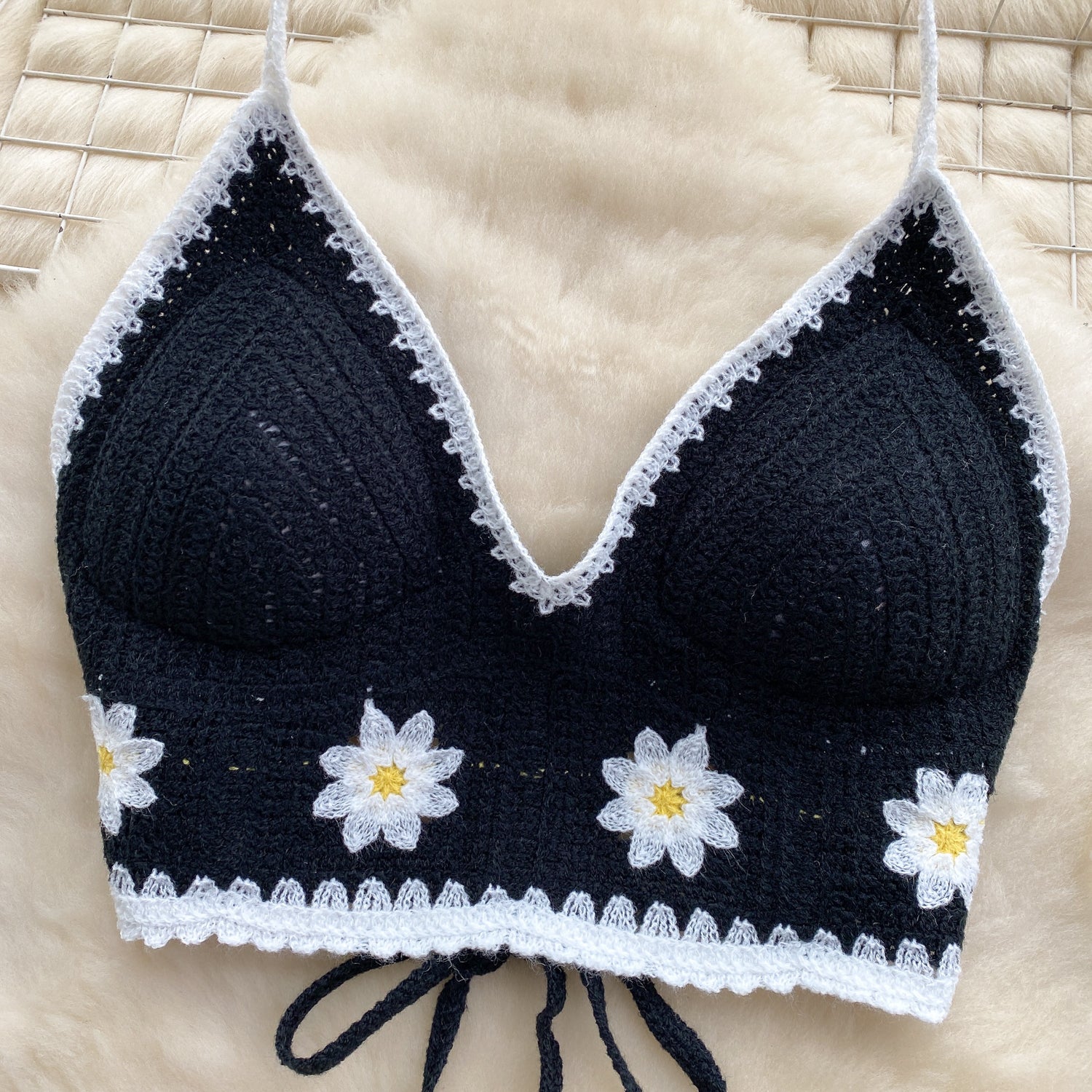 Top Tricô Floral Alça Fina Aurora