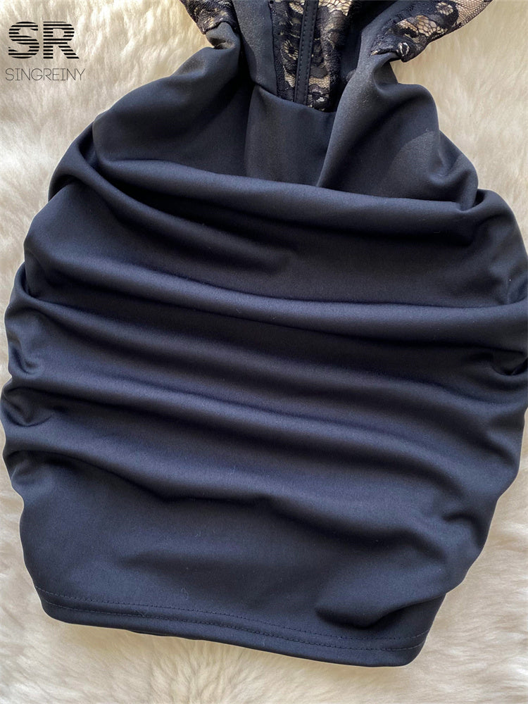 Vestido Curto Alça Fina Babado Justo Serena