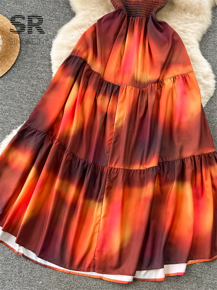 Vestido Longo Decote Halter Babado Costa Aberta Valentina