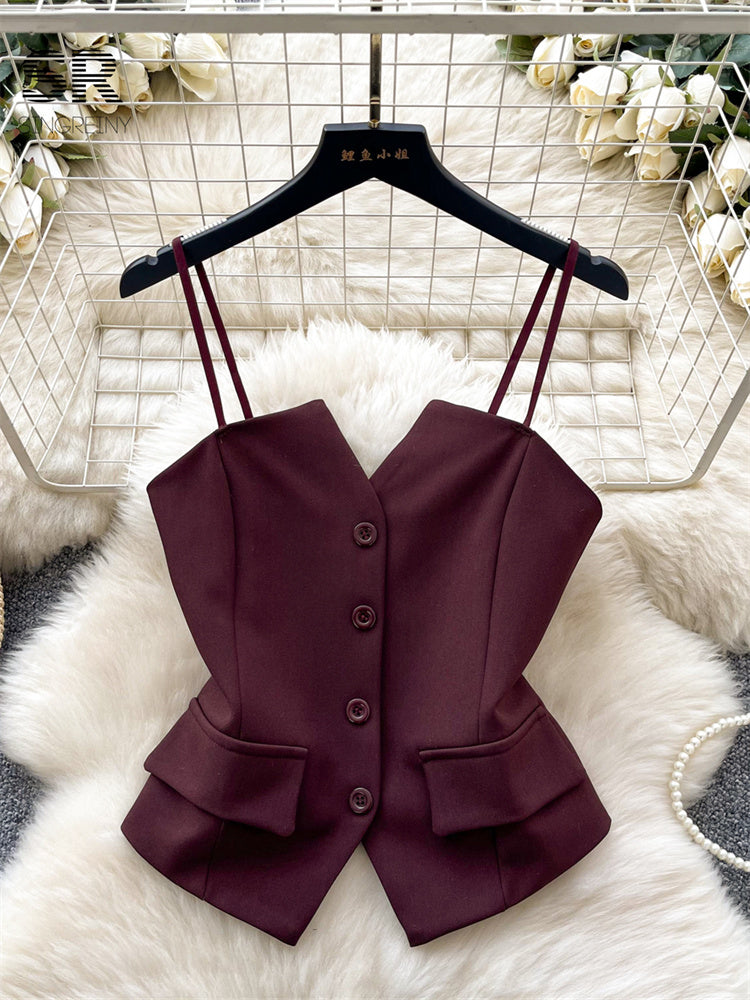 Cropped Estruturado Alça Fina Abotoamento Elisa