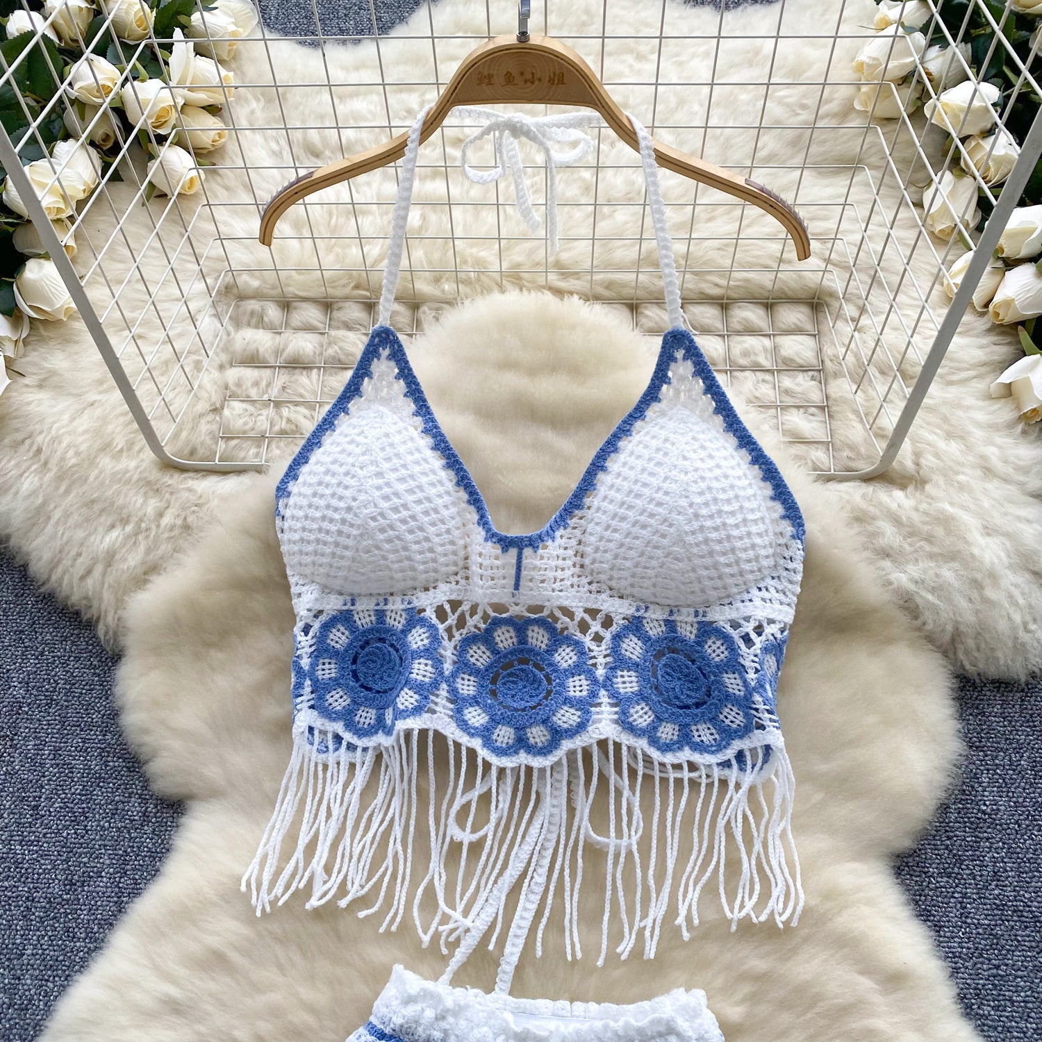 Conjunto Cropped com Franjas Short Tricot Bianca