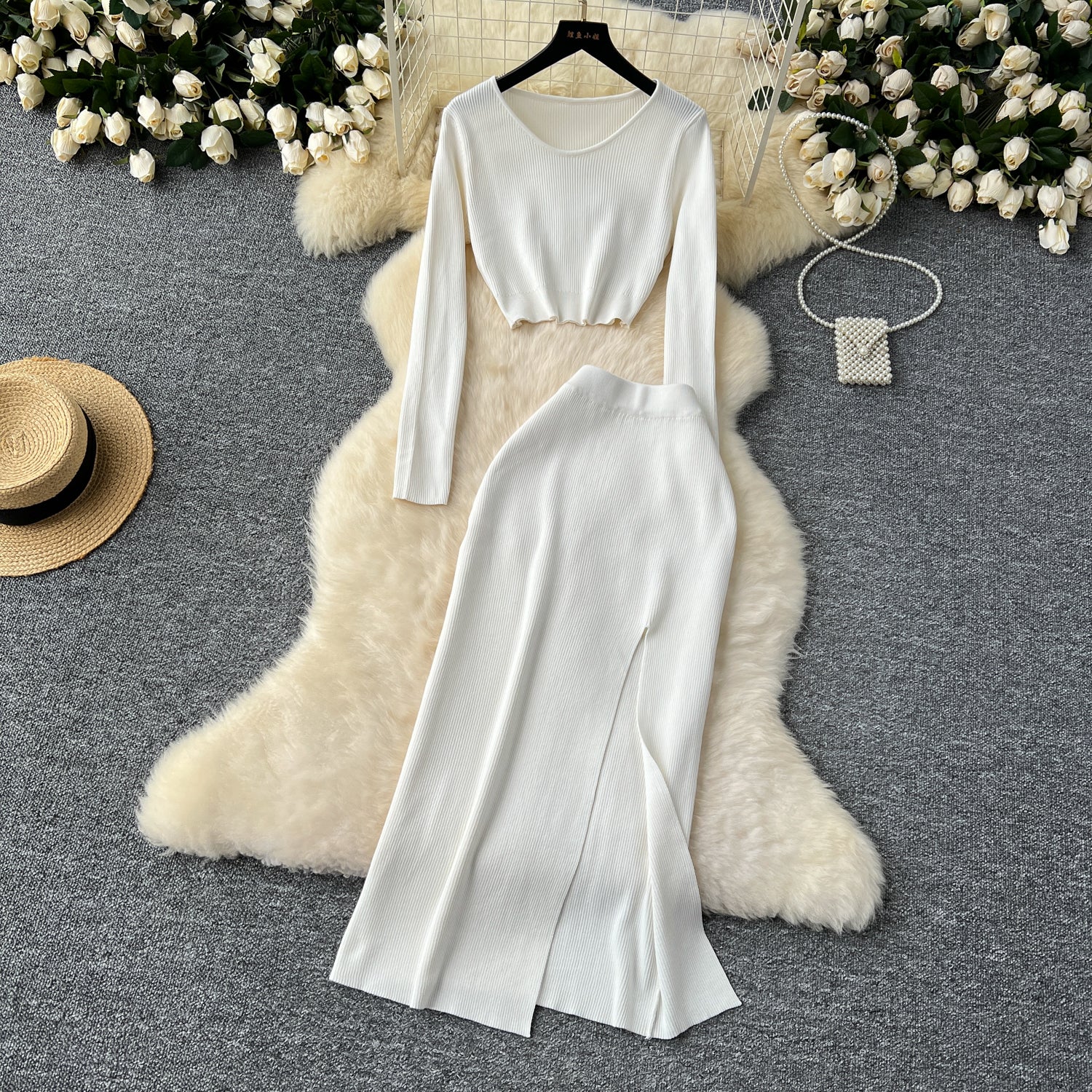 Conjunto Cropped Manga Longa Saia Longa Sofia