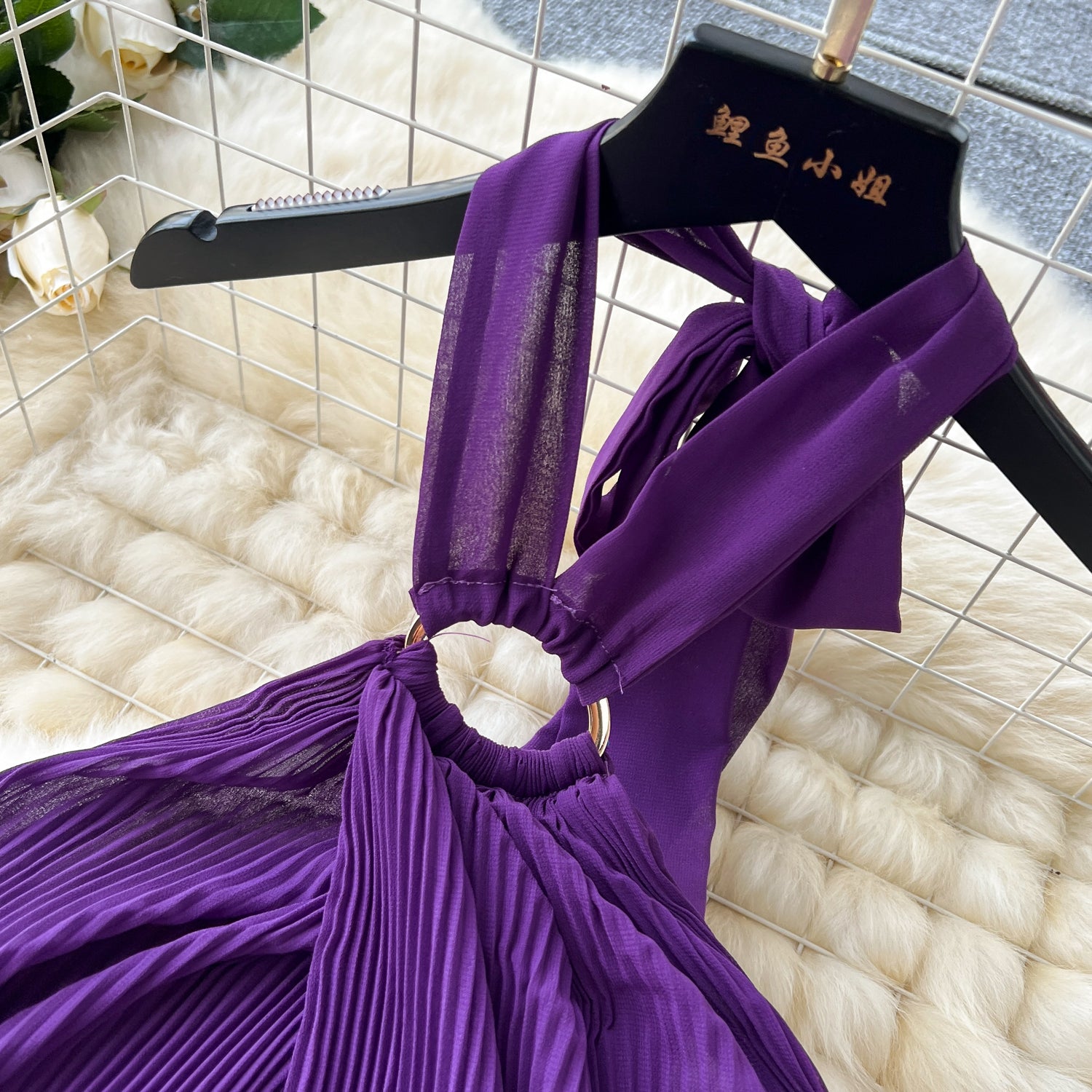 Vestido Longo Plissado Decote Halter Elisa